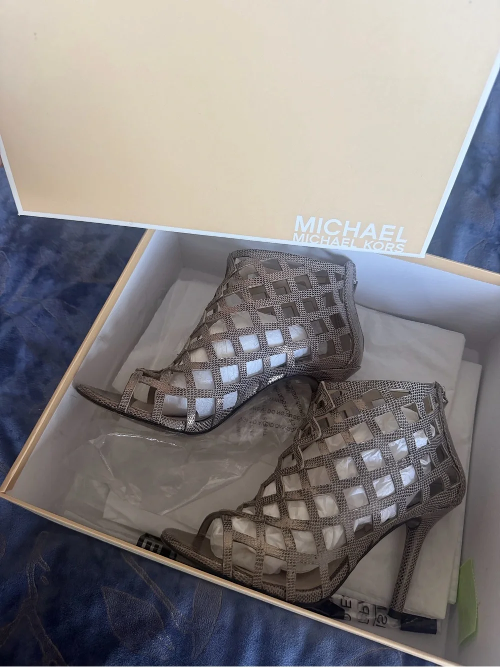 MICHAEL KORS Silver Metallic Cutout Stiletto Booties